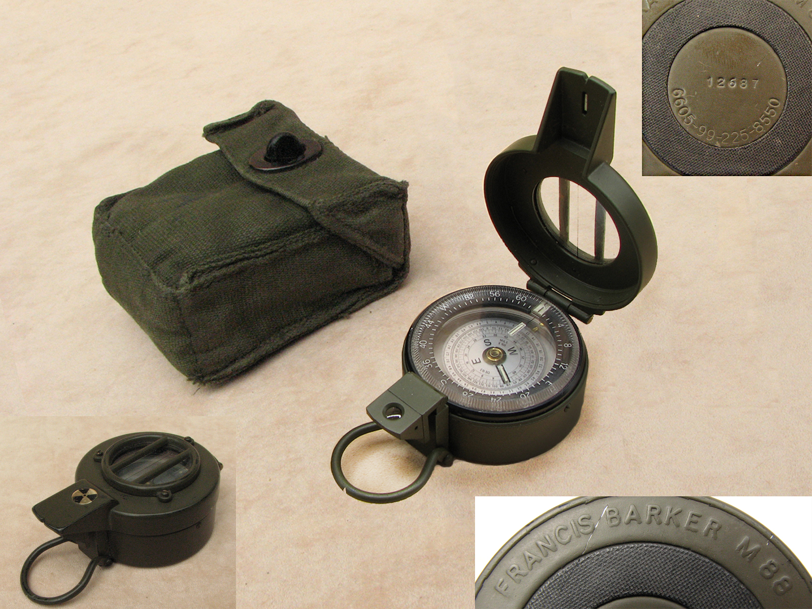 Francis Barker M88 mils & degrees prismatic compass with pattern 58 canvas pouch